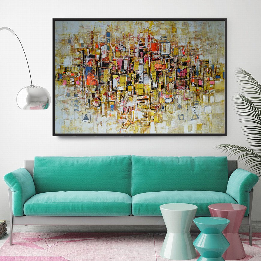 Lanterns Glow, Golden Night Asbtract Painting