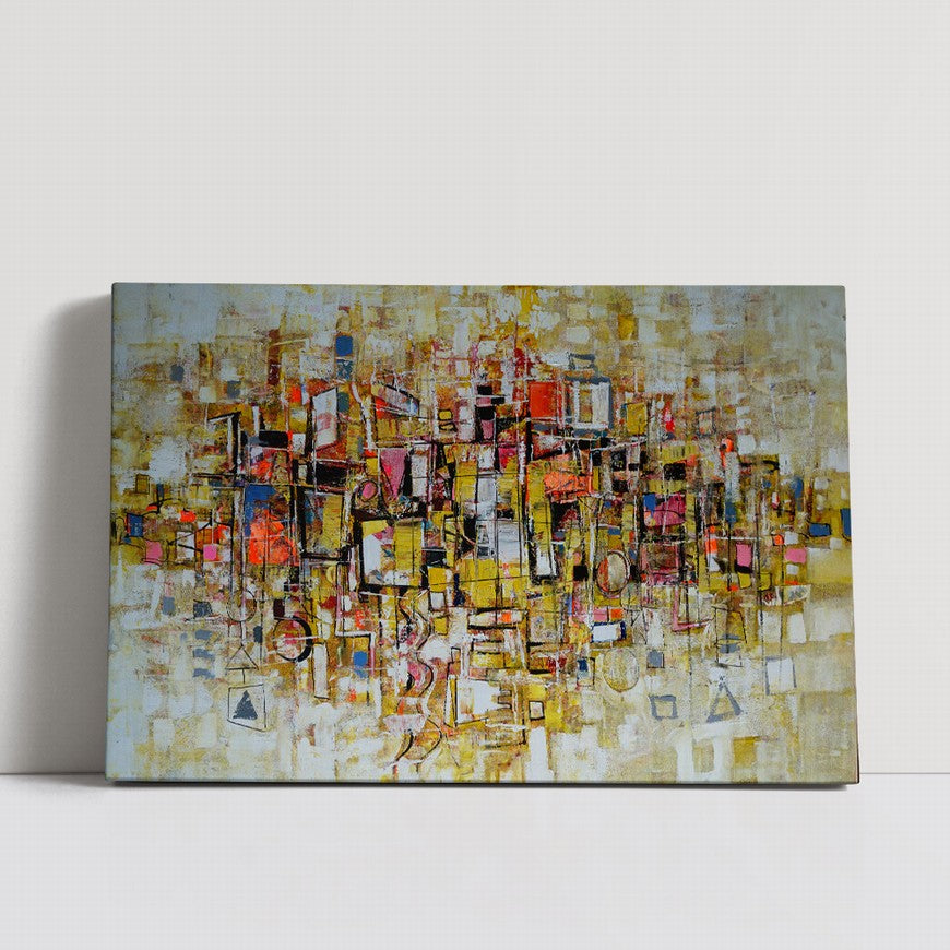 Lanterns Glow, Golden Night Asbtract Painting