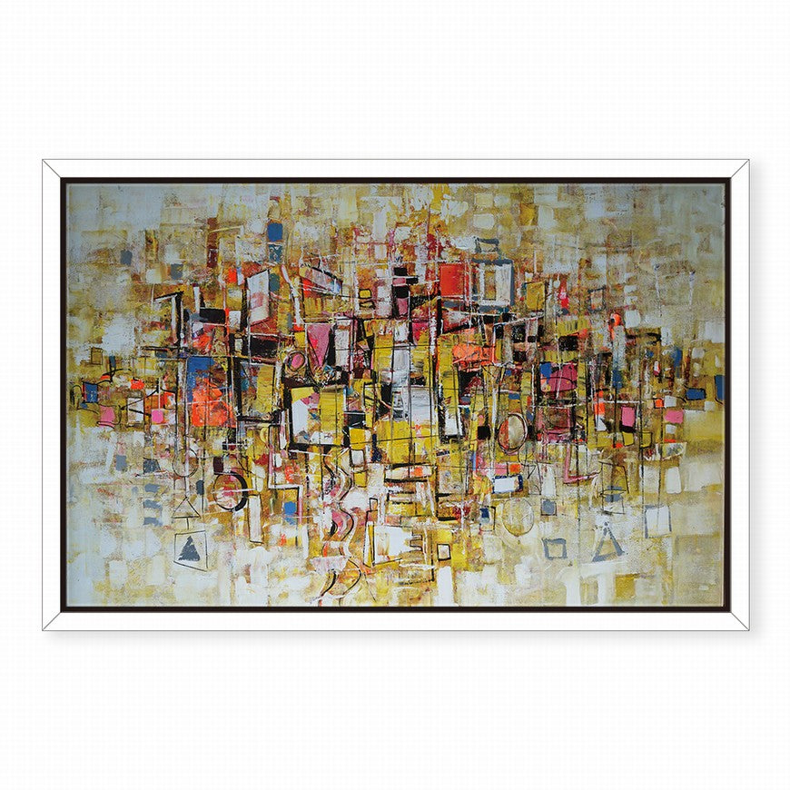 Lanterns Glow, Golden Night Asbtract Painting