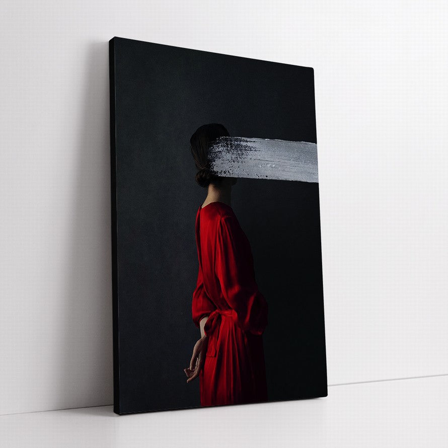 Woman in Red with Grey Brush Stroke Canvas