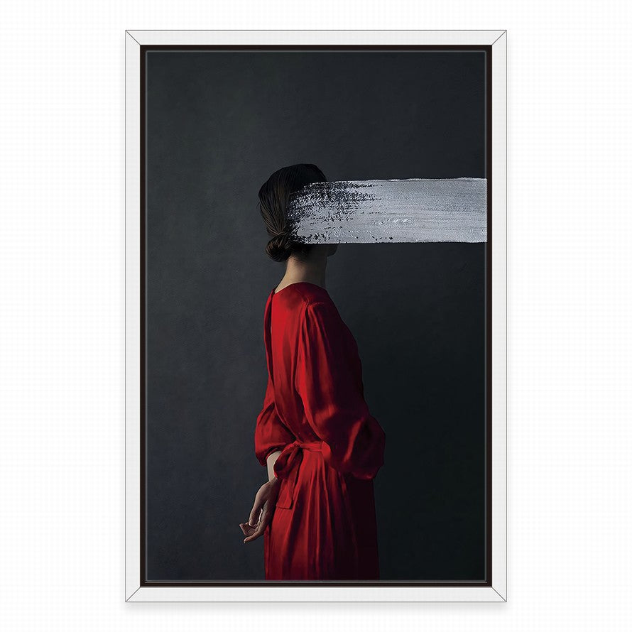 Woman in Red with Grey Brush Stroke Canvas