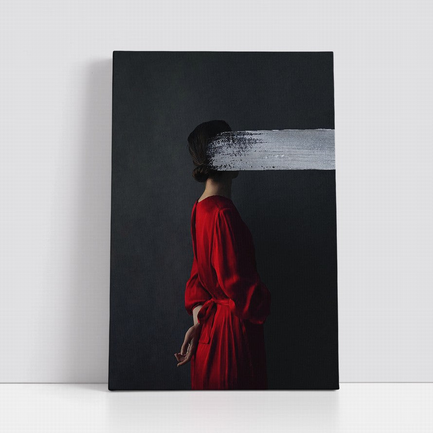Woman in Red with Grey Brush Stroke Canvas