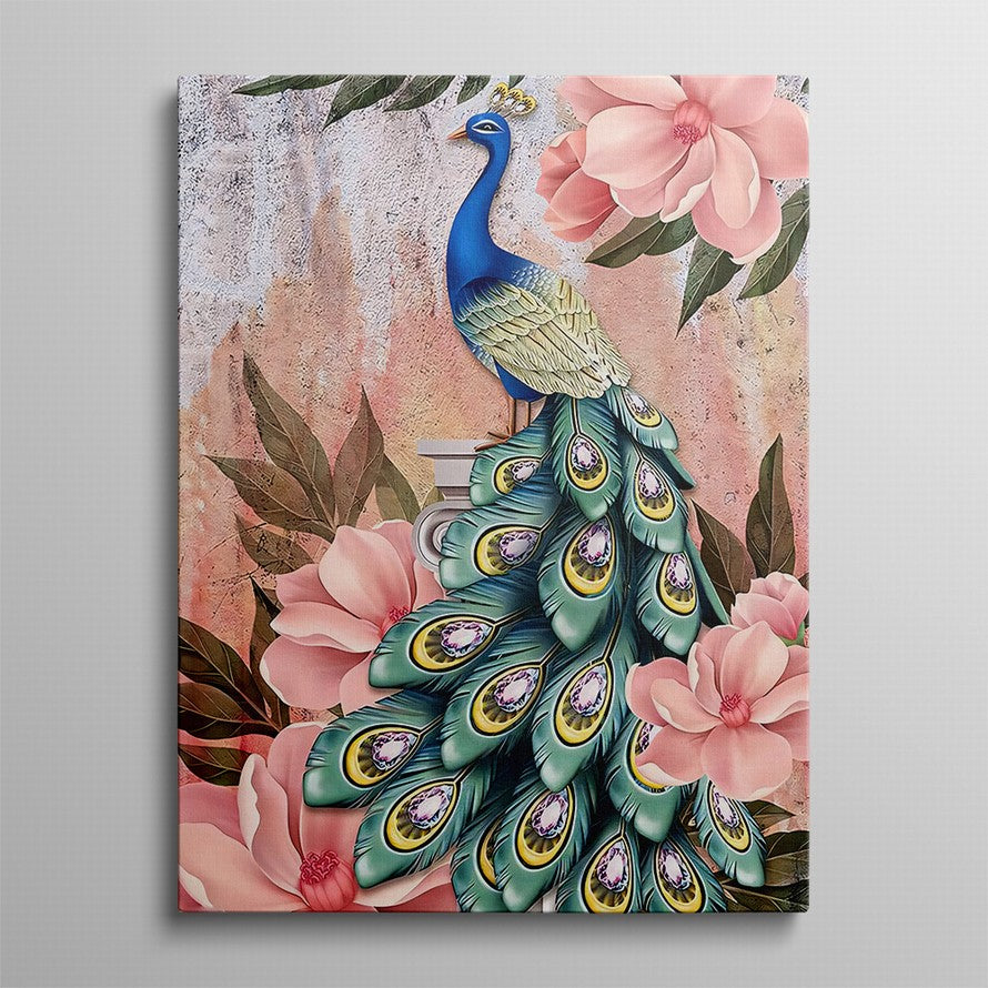 Peacock's Dance with Blossoms Canvas