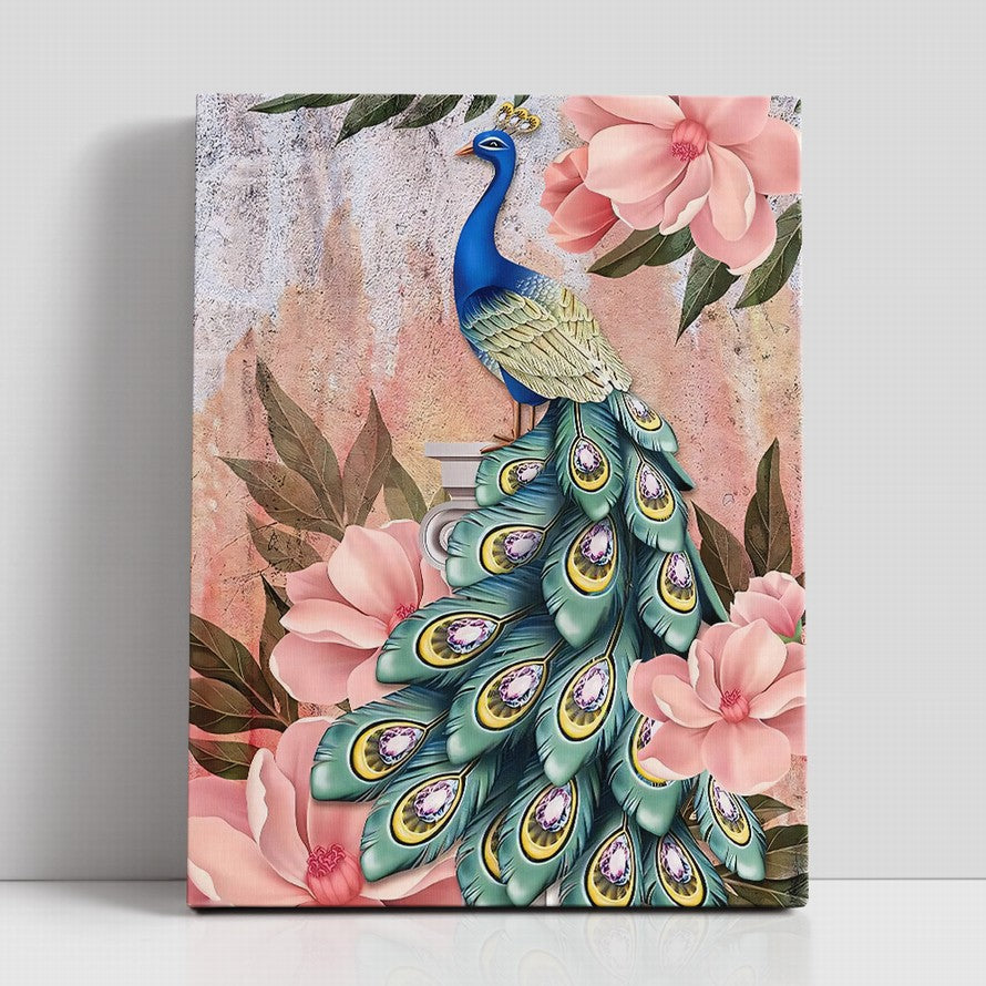 Peacock's Dance with Blossoms Canvas
