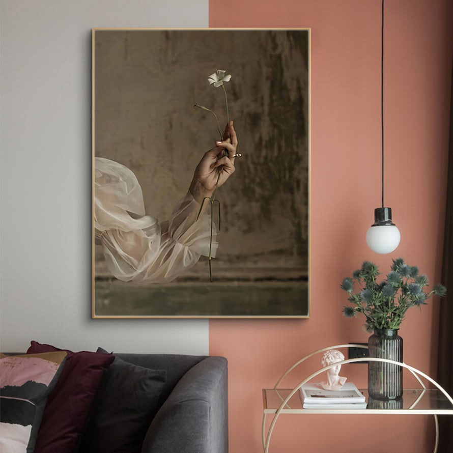 Hands Clutching Floral Peace Canvas