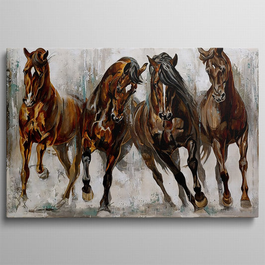 Three Horses, Golden Light Oil Canvas