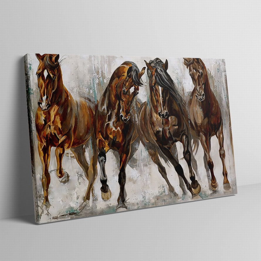 Three Horses, Golden Light Oil Canvas