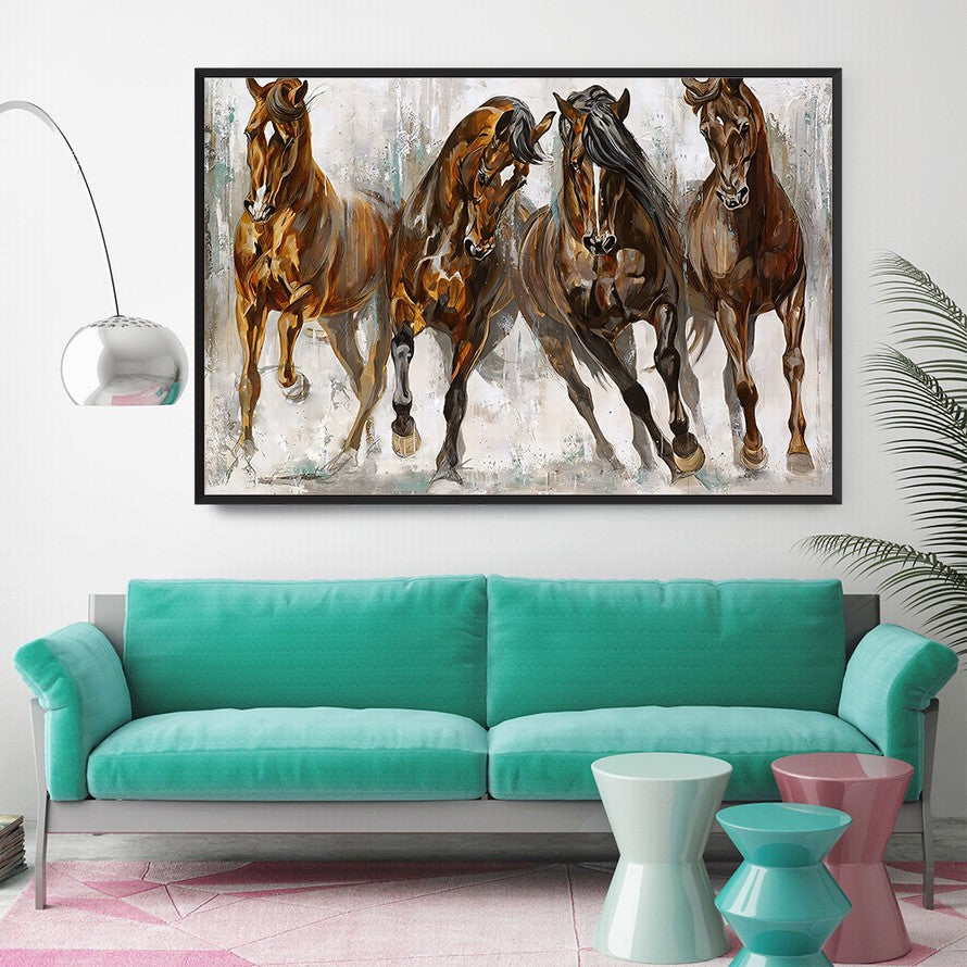 Three Horses, Golden Light Oil Canvas