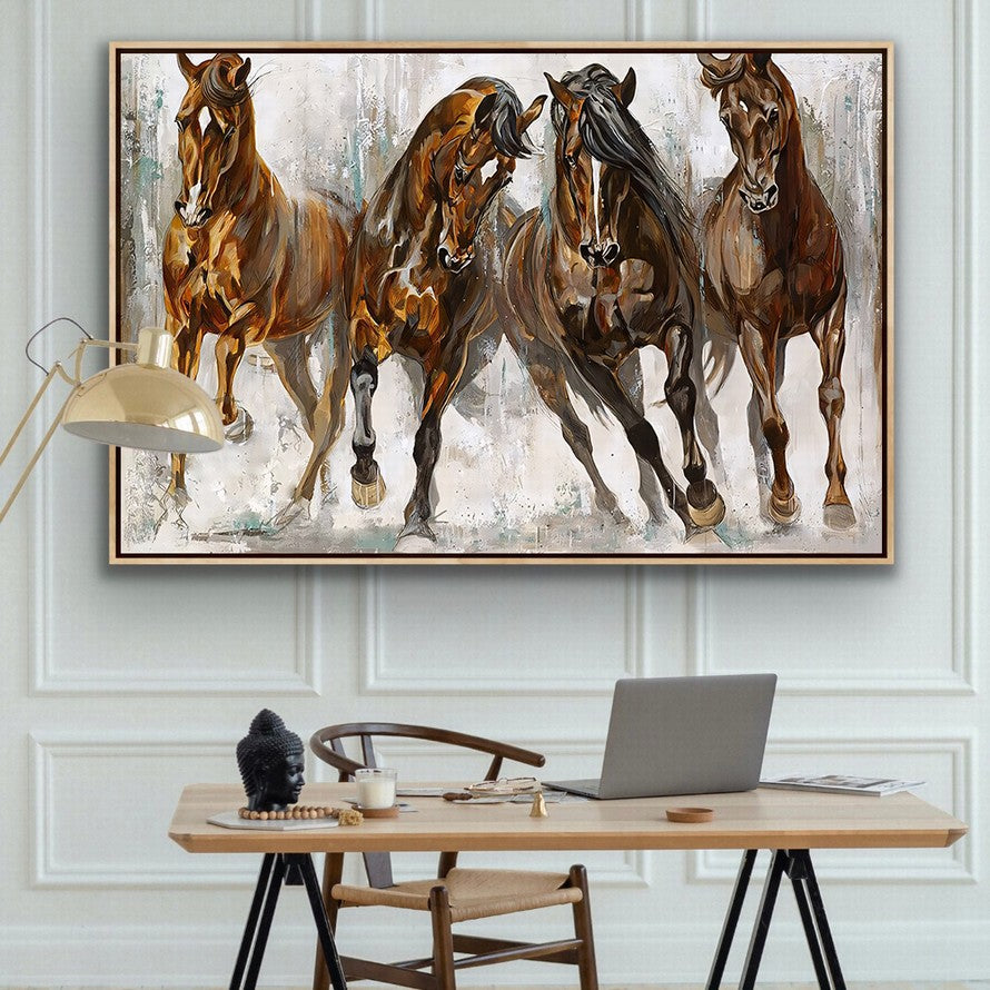 Three Horses, Golden Light Oil Canvas