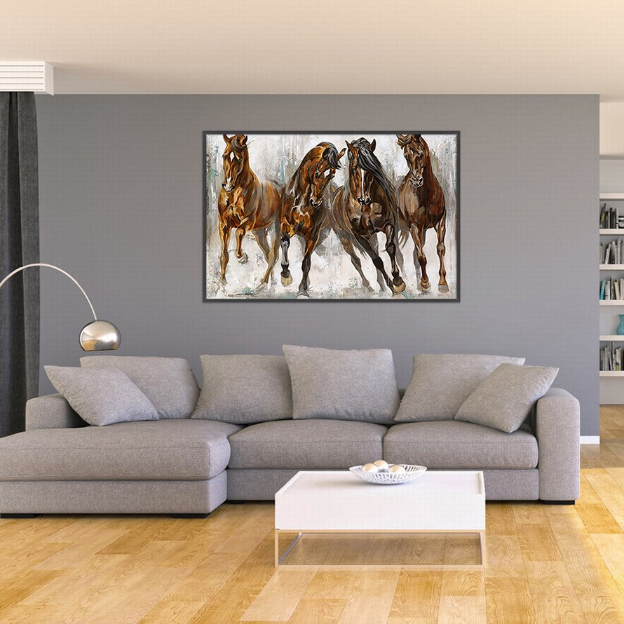 Three Horses, Golden Light Oil Canvas