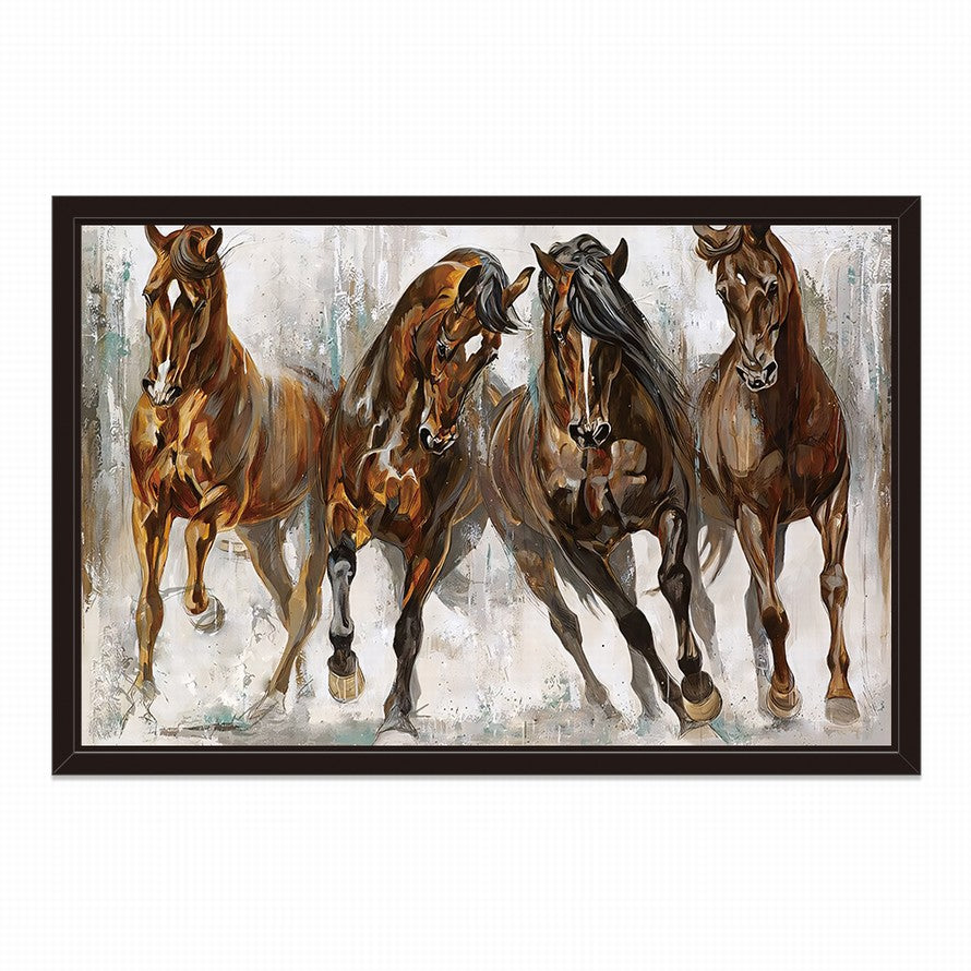 Three Horses, Golden Light Oil Canvas