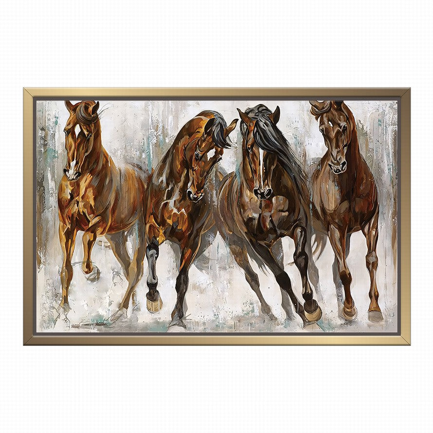 Three Horses, Golden Light Oil Canvas