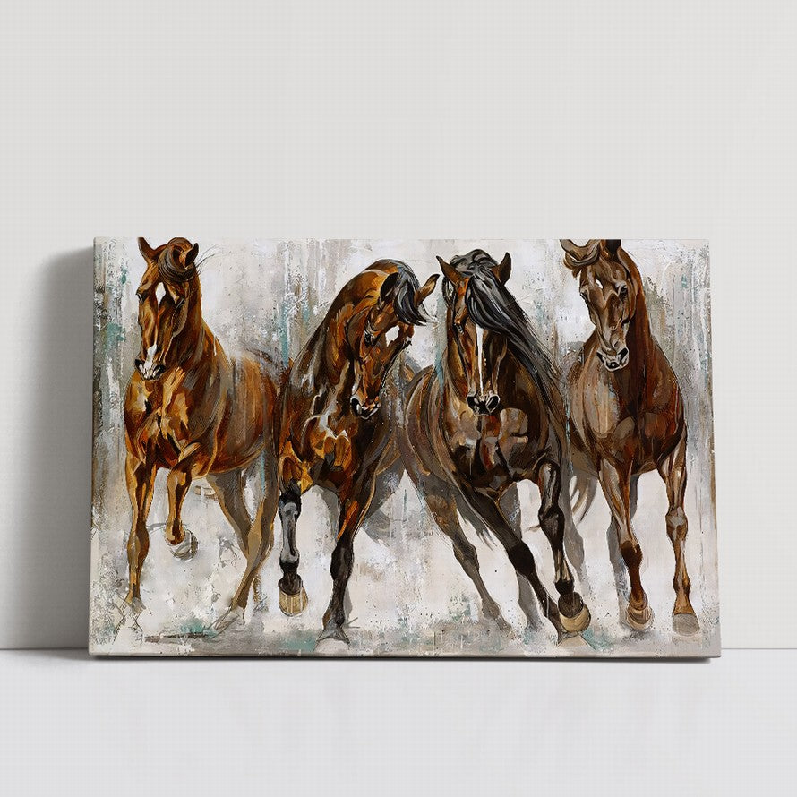 Three Horses, Golden Light Oil Canvas