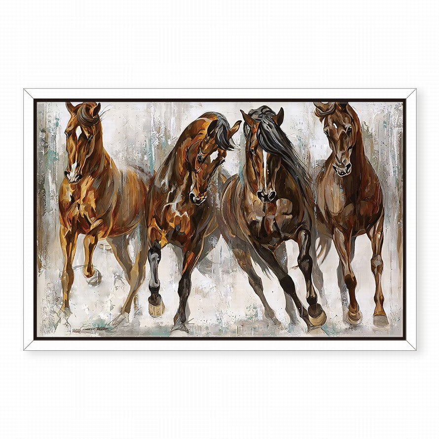 Three Horses, Golden Light Oil Canvas