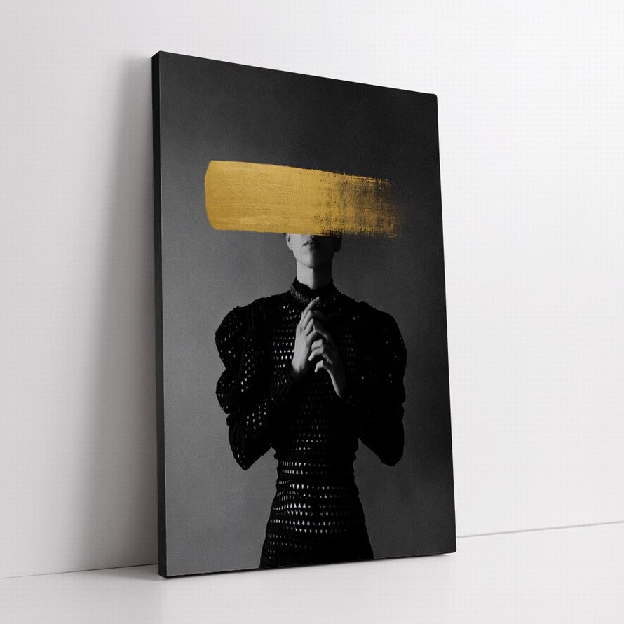 Lady in Black Covered by Golden Stroke Canvas