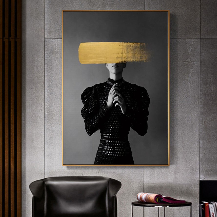 Lady in Black Covered by Golden Stroke Canvas