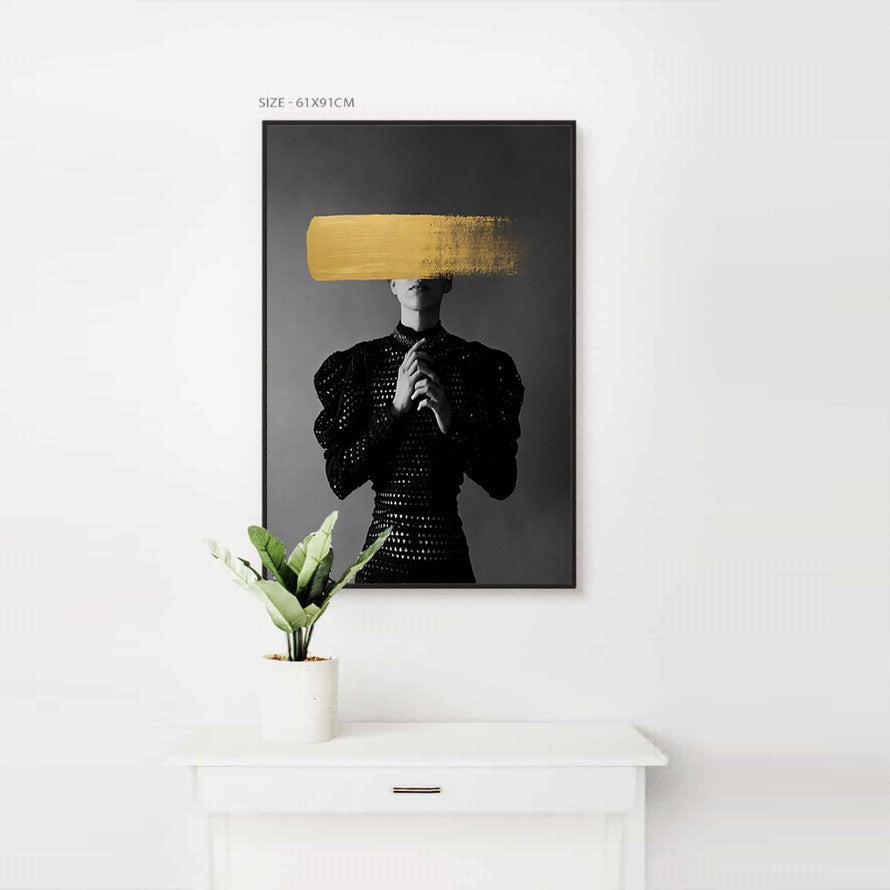Lady in Black Covered by Golden Stroke Canvas