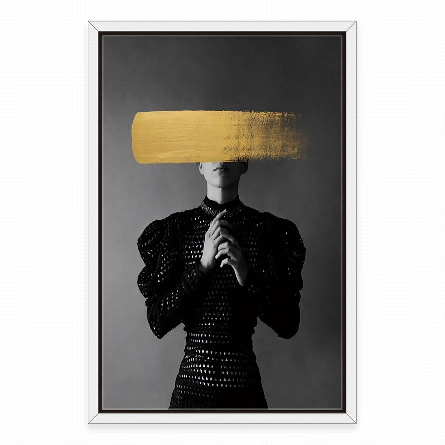 Lady in Black Covered by Golden Stroke Canvas