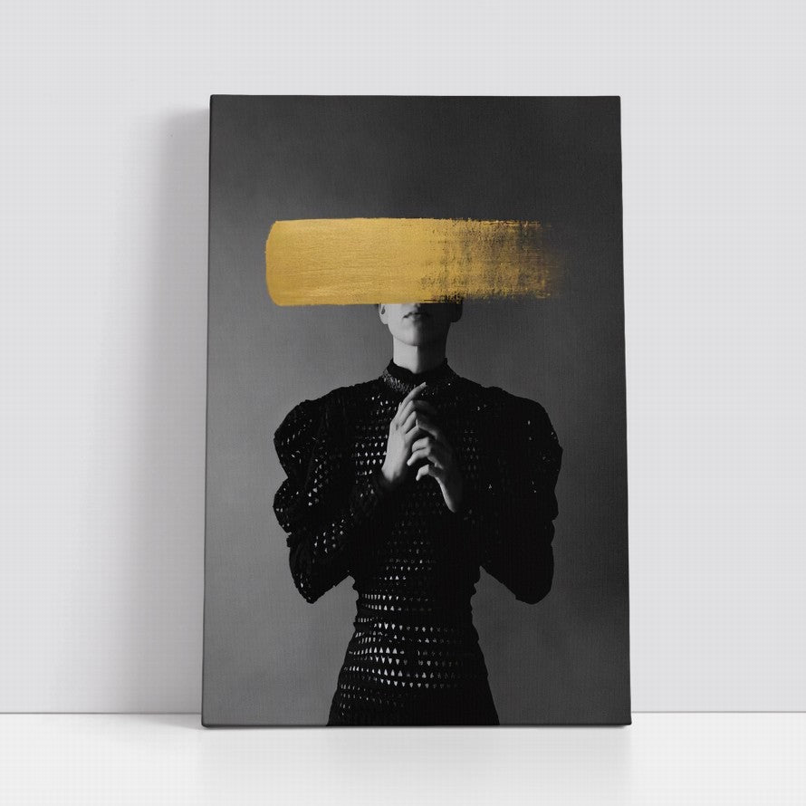 Lady in Black Covered by Golden Stroke Canvas