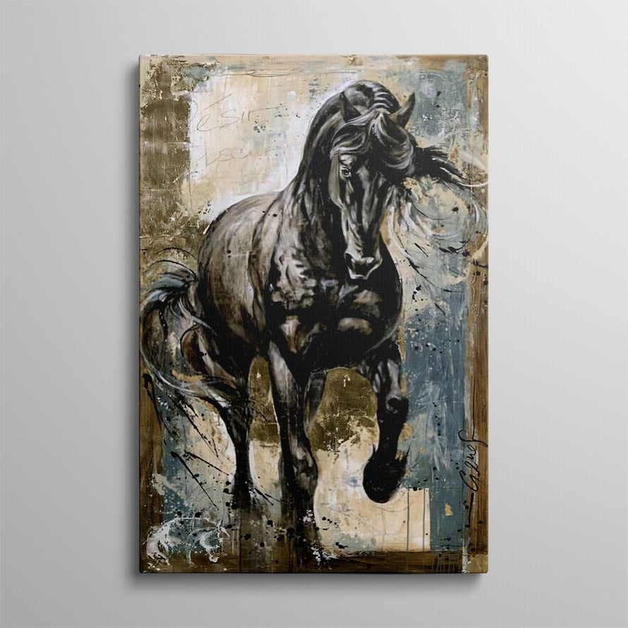 Strength of a Black and White Galloping Horse