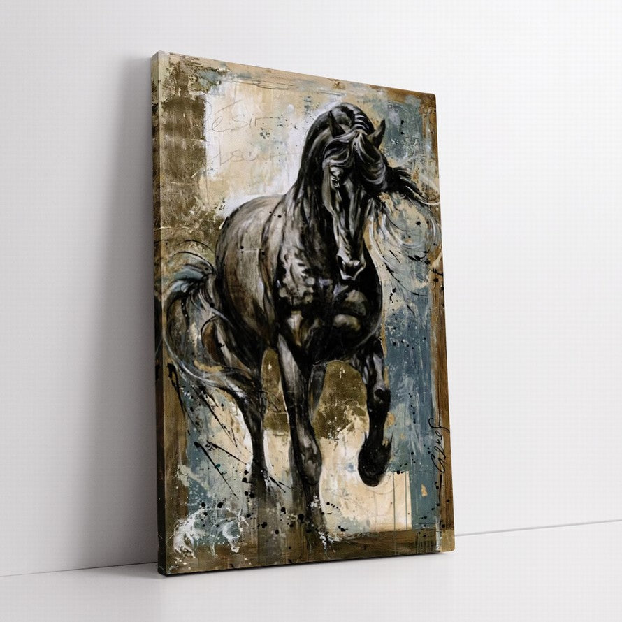 Strength of a Black and White Galloping Horse