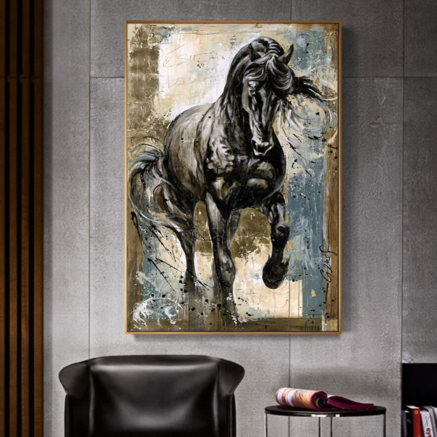 Strength of a Black and White Galloping Horse
