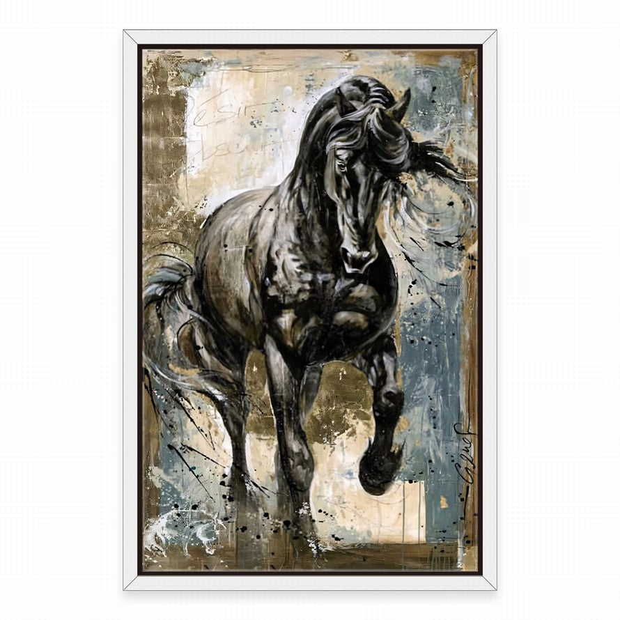 Strength of a Black and White Galloping Horse