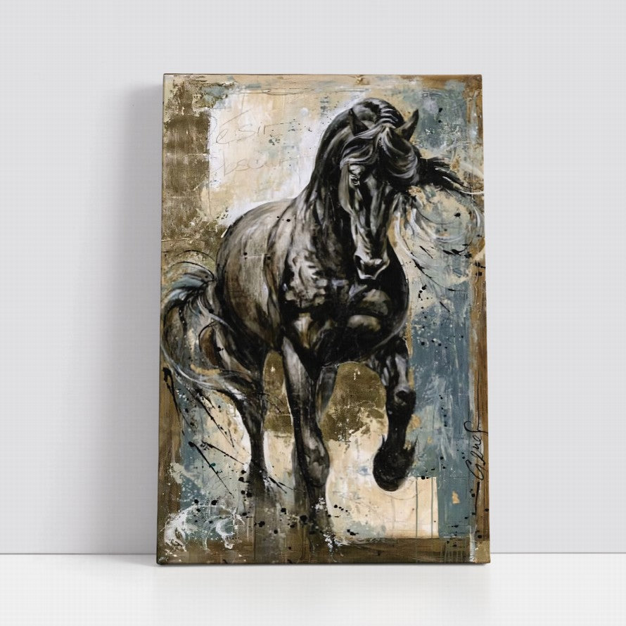 Strength of a Black and White Galloping Horse
