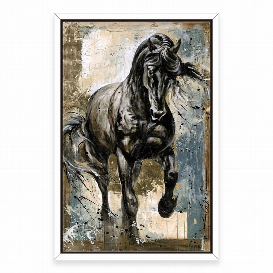 Strength of a Black and White Galloping Horse