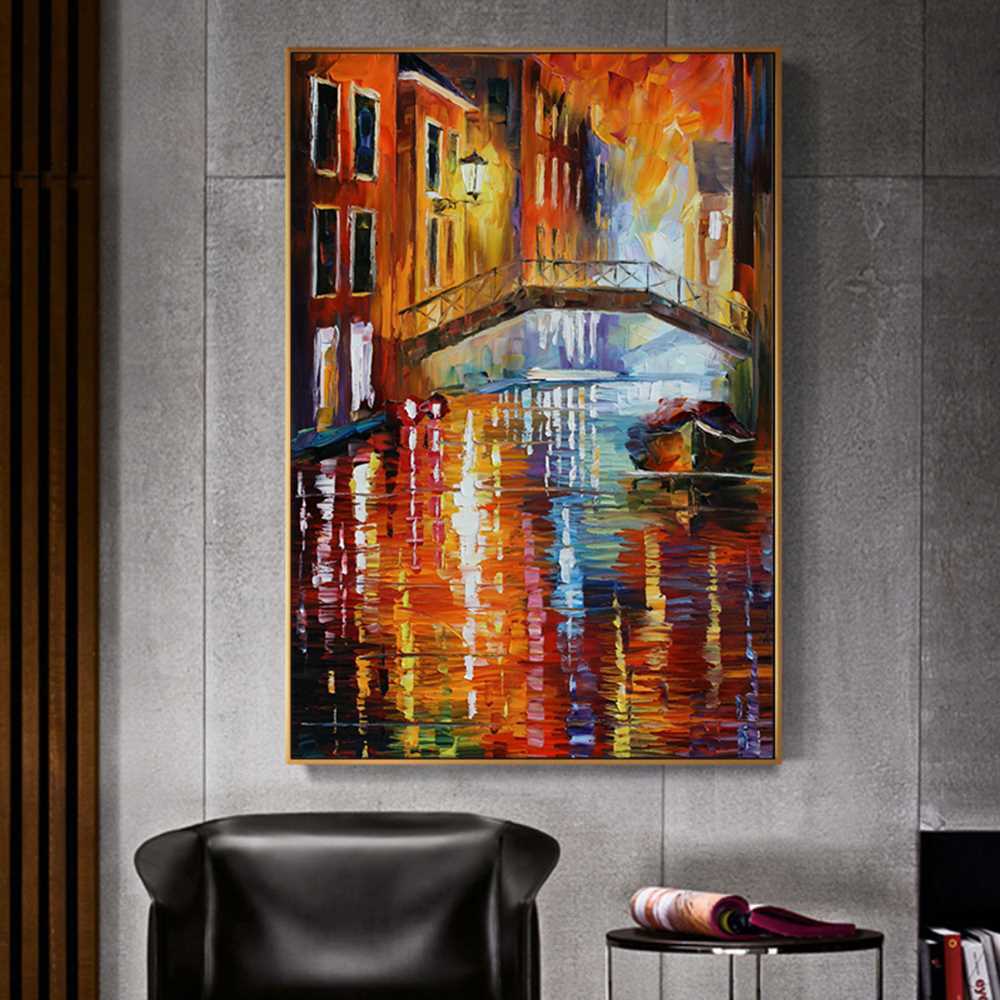Leonid Afremov River Below the Bridge Canvas