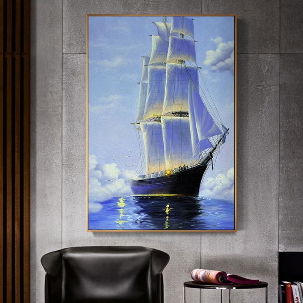 Blue Sea With A Boat Home Decoration Canvas