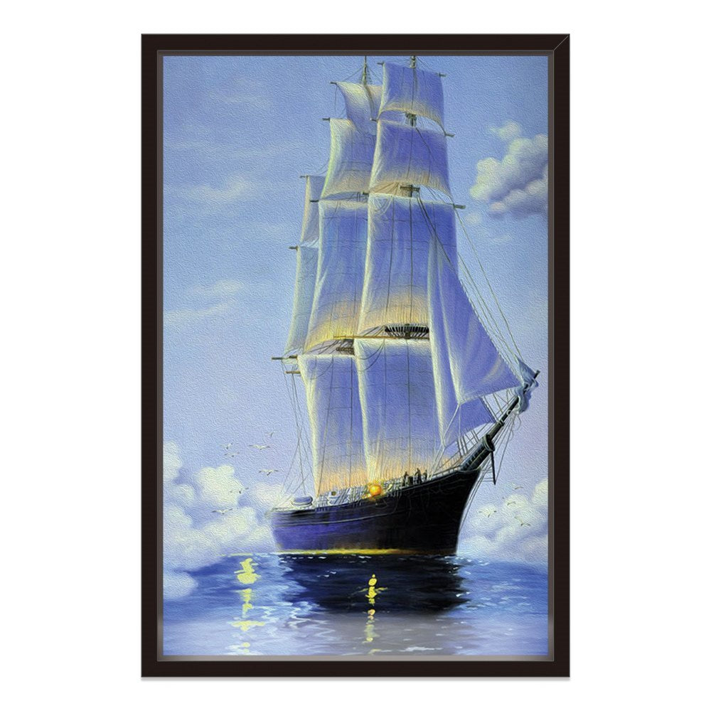Blue Sea With A Boat Home Decoration Canvas