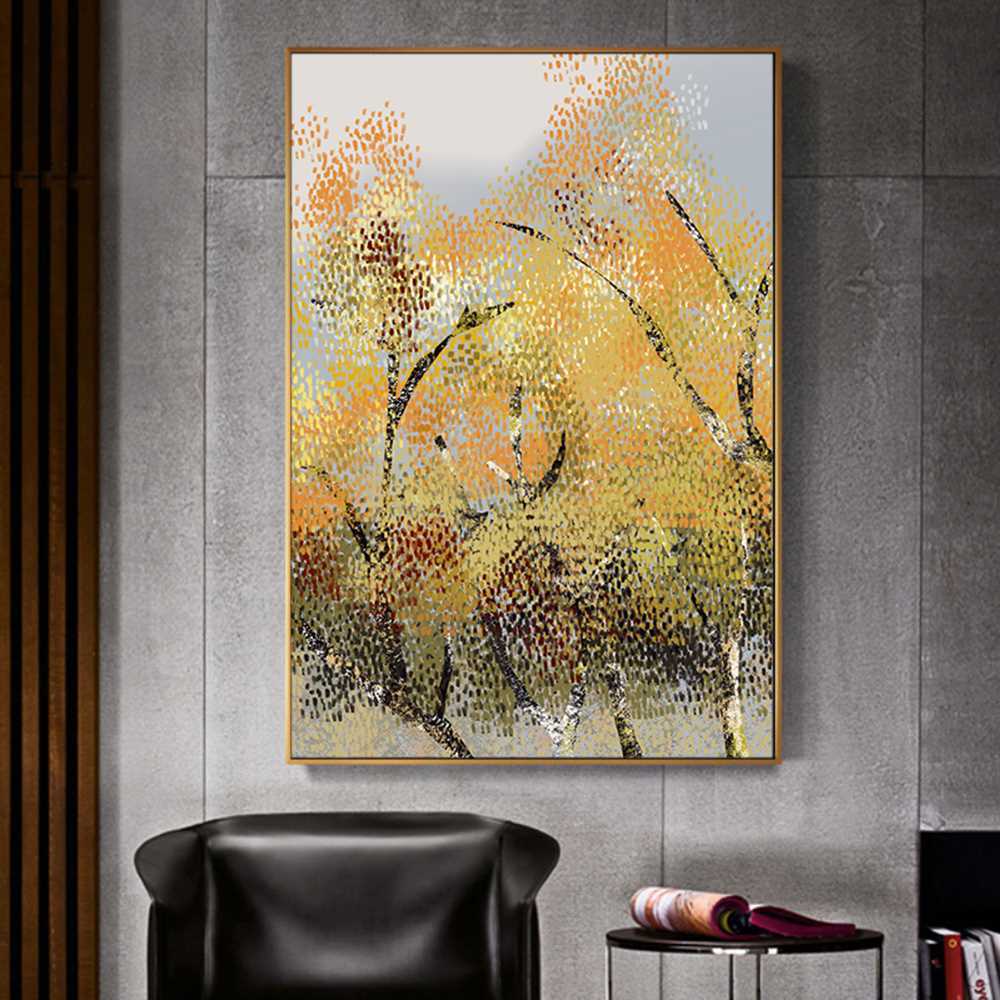 Dotted Golden Tree Home Decoration Canvas