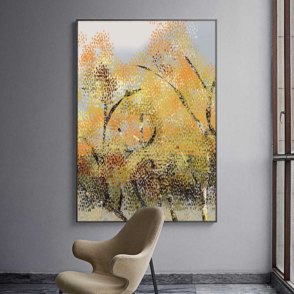 Dotted Golden Tree Home Decoration Canvas