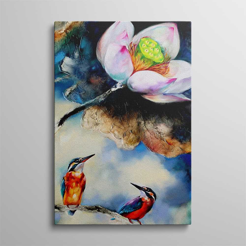 Lotus With Kingfishers Art Painting Home Decoration Canvas