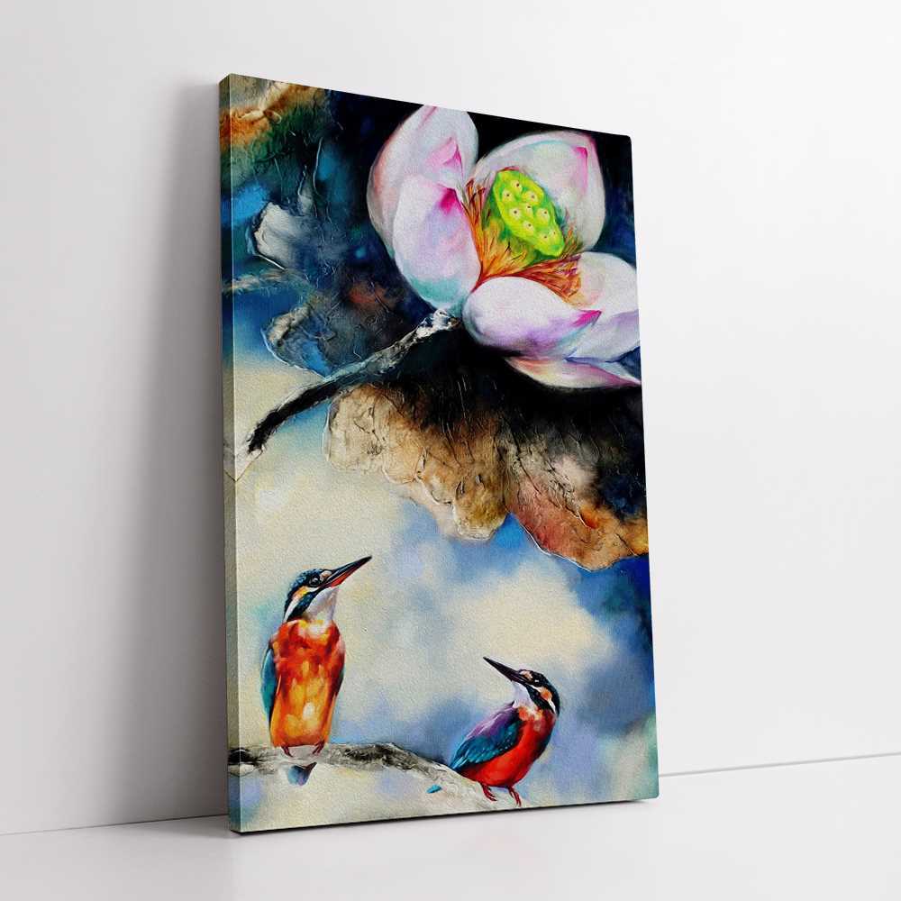 Lotus With Kingfishers Art Painting Home Decoration Canvas