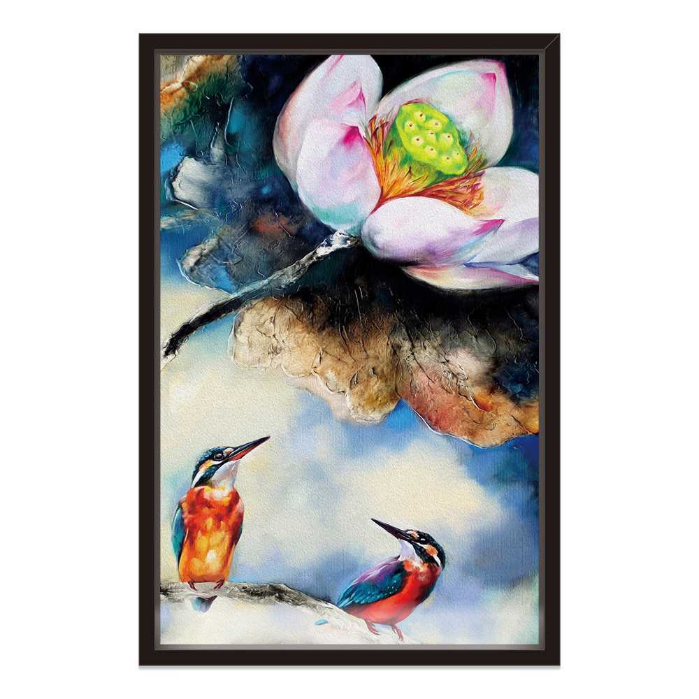 Lotus With Kingfishers Art Painting Home Decoration Canvas