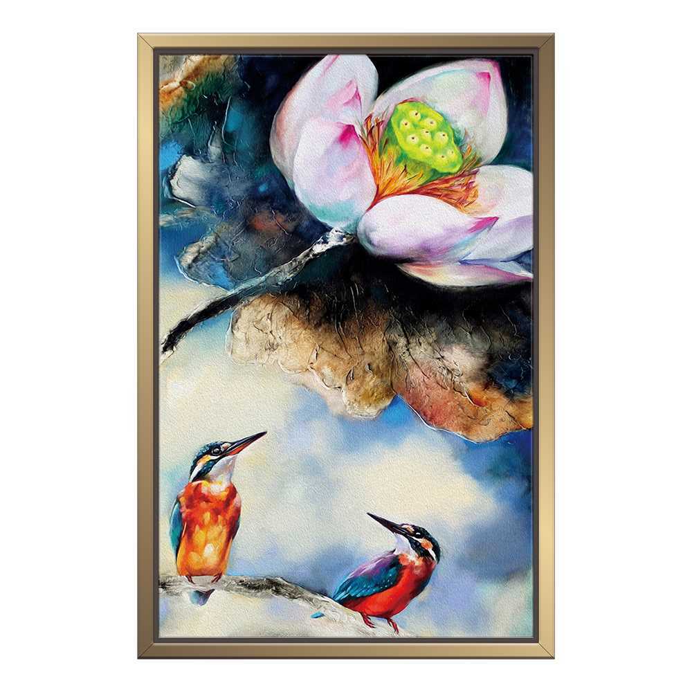 Lotus With Kingfishers Art Painting Home Decoration Canvas