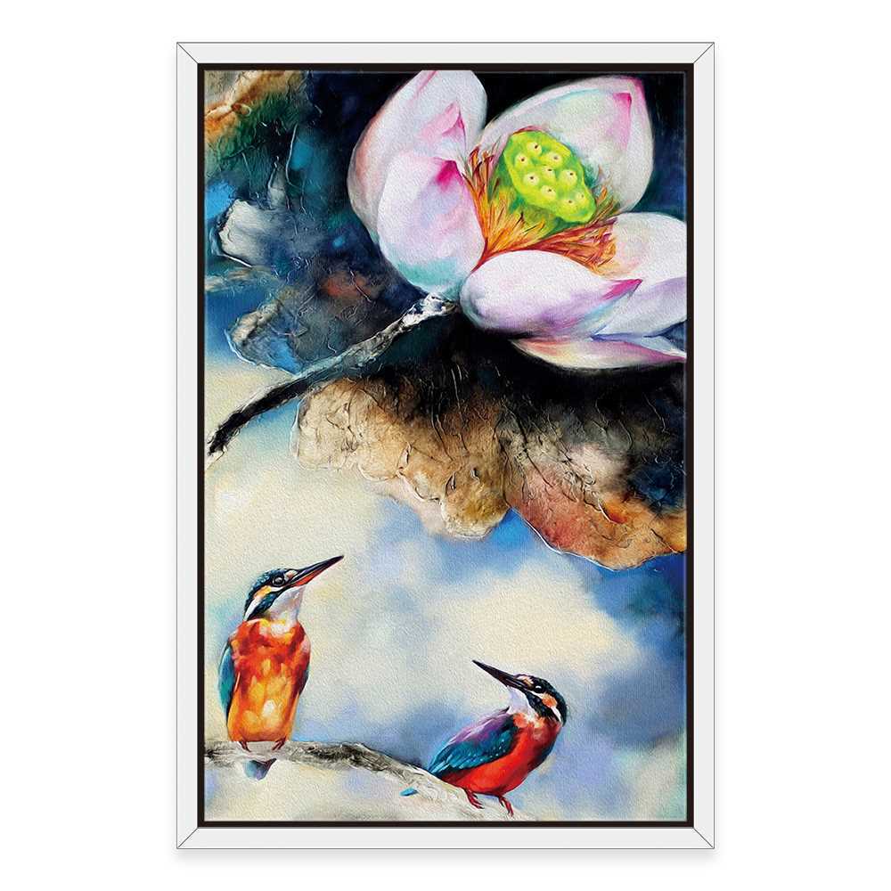 Lotus With Kingfishers Art Painting Home Decoration Canvas