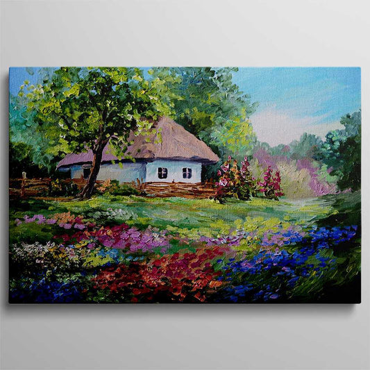Landscape Painting Village House Canvas Prints