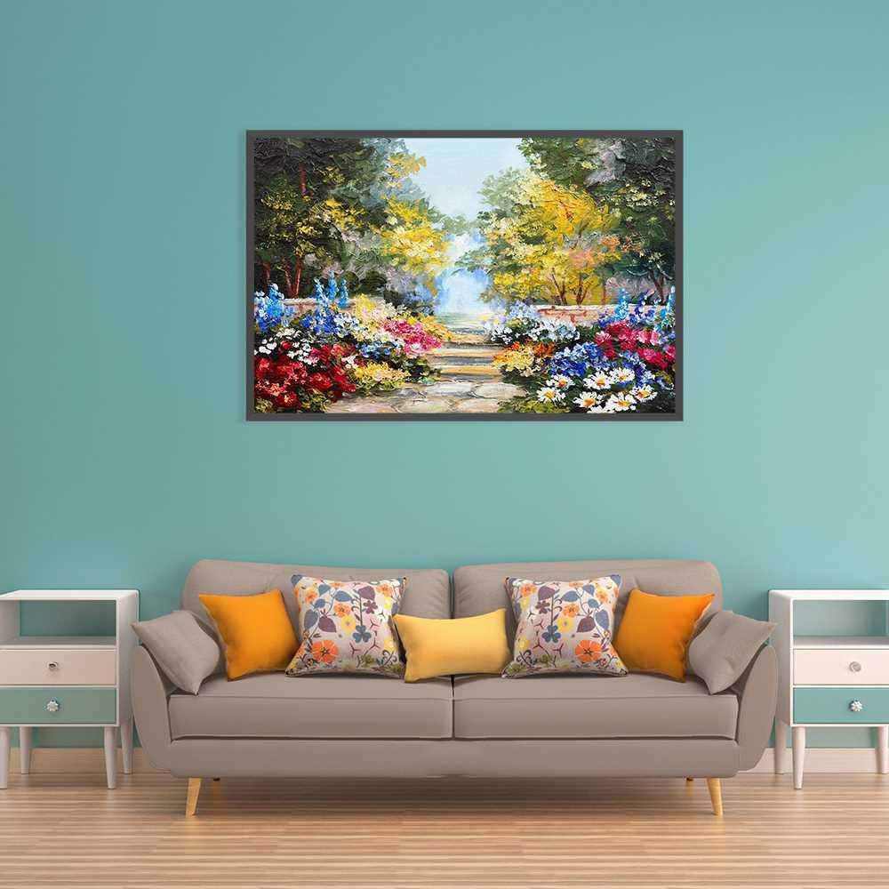 Landscape Painting Diff Colors Of Flowers Canvas Prints