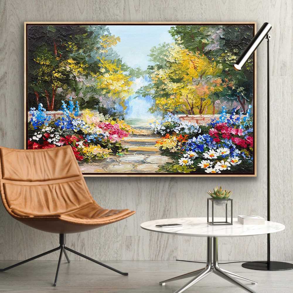 Landscape Painting Diff Colors Of Flowers Canvas Prints