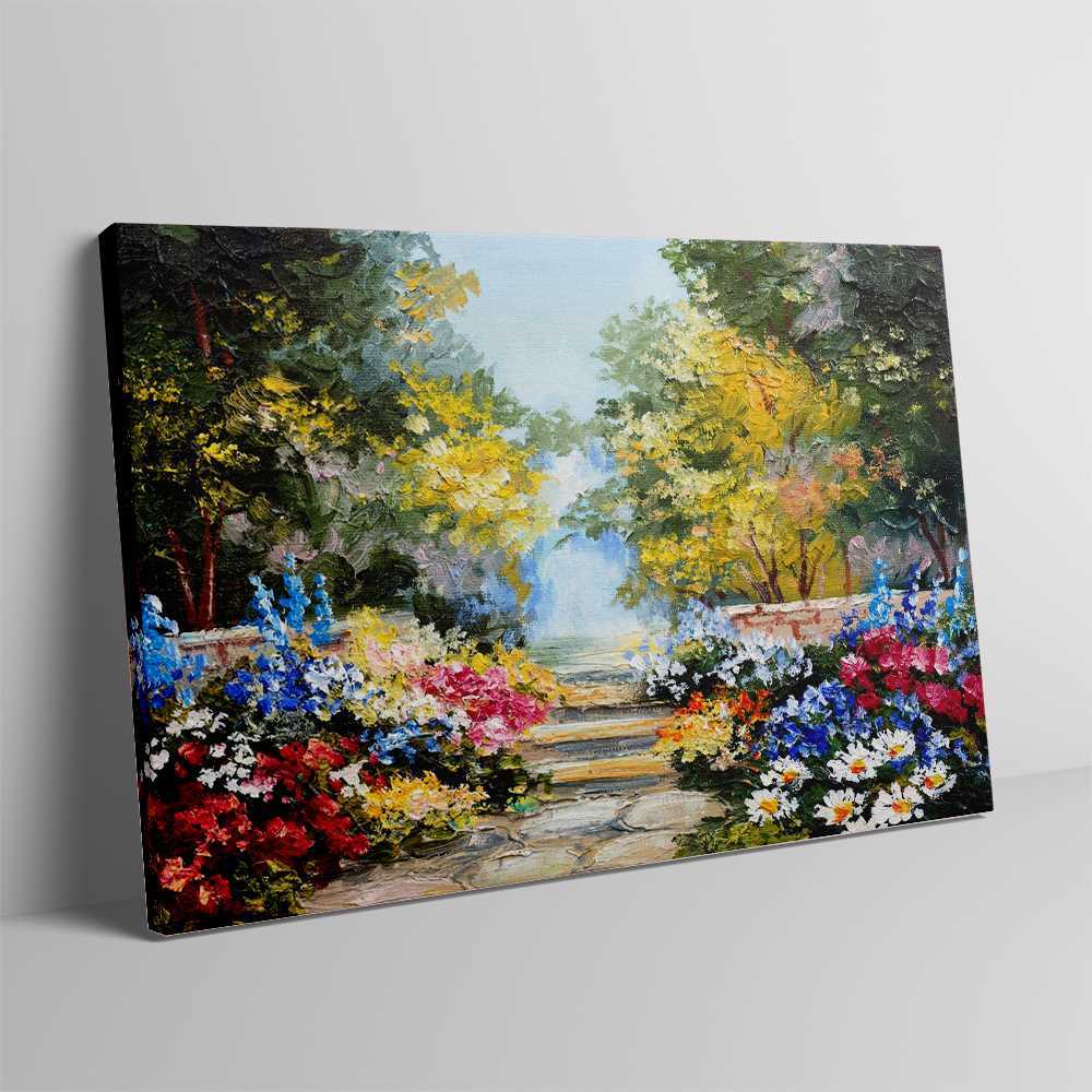 Landscape Painting Diff Colors Of Flowers Canvas Prints