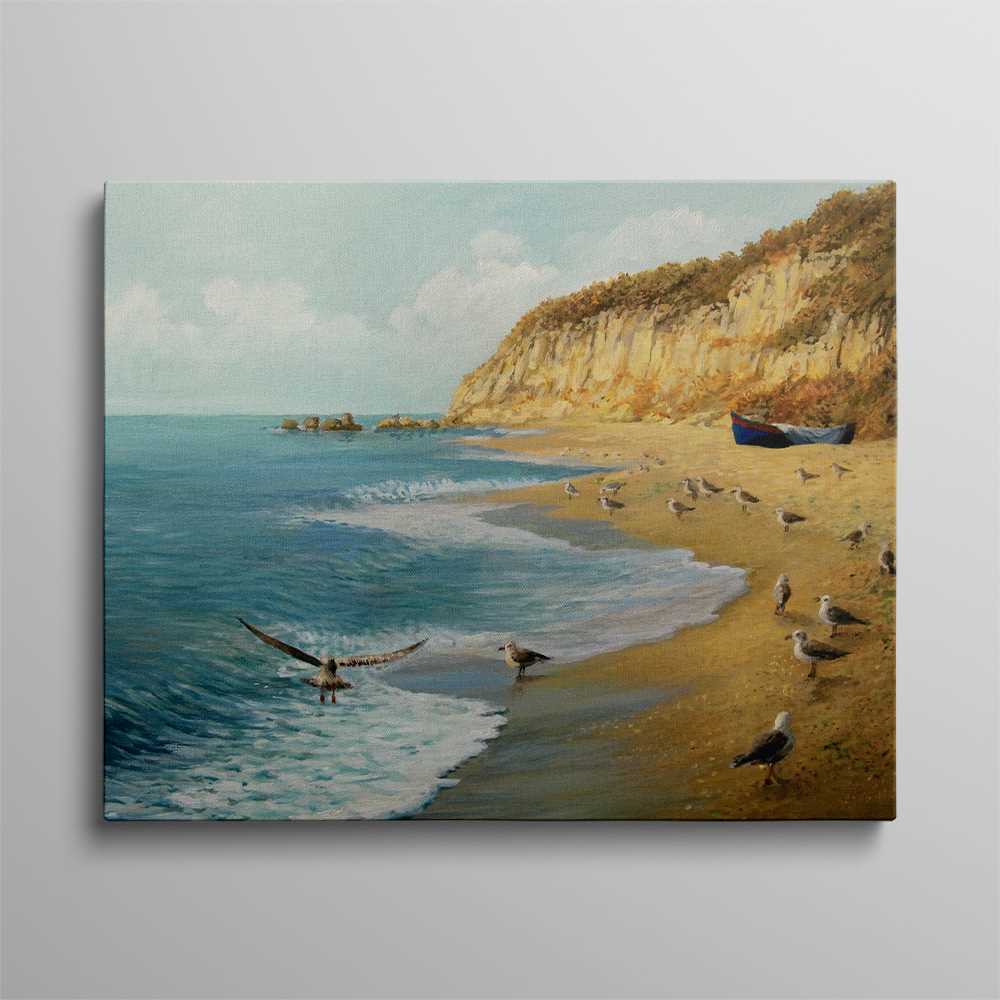 Landscape Painting Birds On a Sea Side Canvas Prints