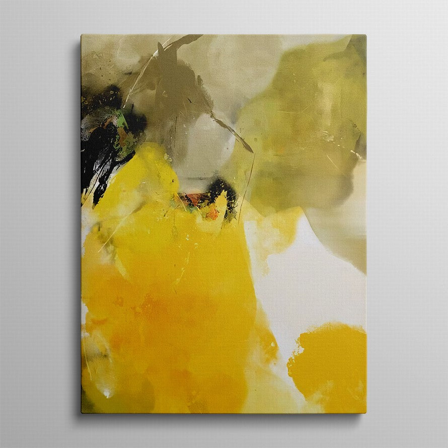 Yellow and Olive Splash of Colors Abstract Painting