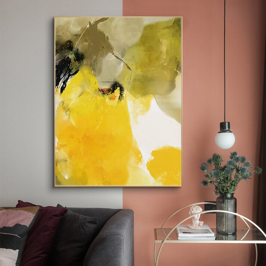 Yellow and Olive Splash of Colors Abstract Painting