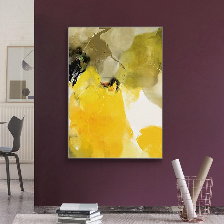 Yellow and Olive Splash of Colors Abstract Painting
