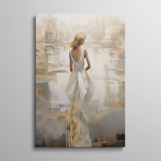 White Gown, Beige Embrace Canvas