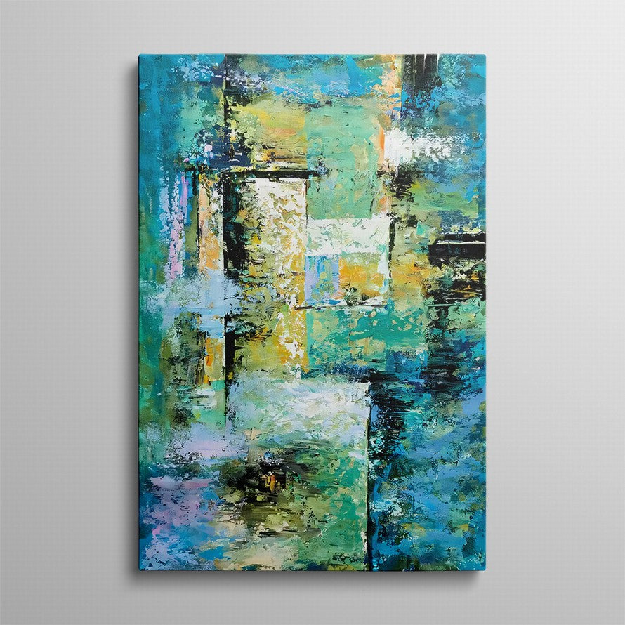 Splash of Blue - Green Hues Abstract Oil Canvas