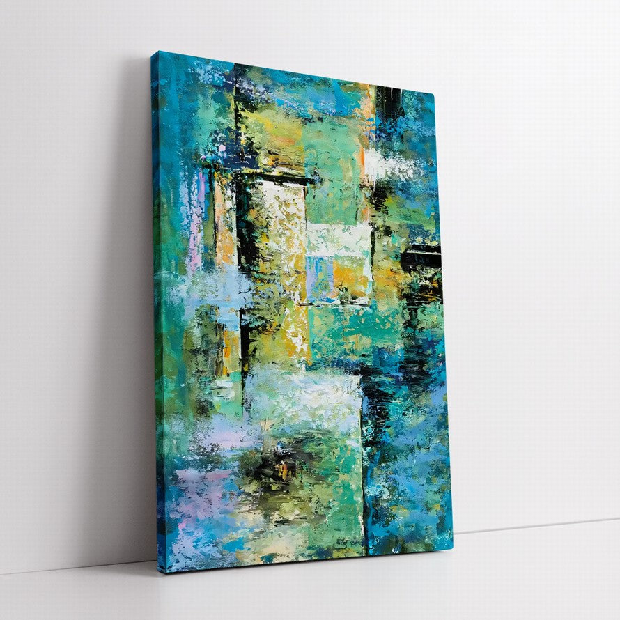 Splash of Blue - Green Hues Abstract Oil Canvas